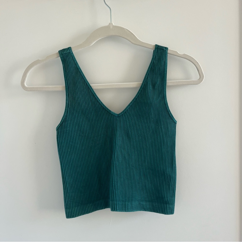 Teal Ribbed V-Neck Tank Top